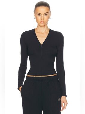 ALO Yoga Ribbed Mesmerize Long Sleeve Top in Black - S